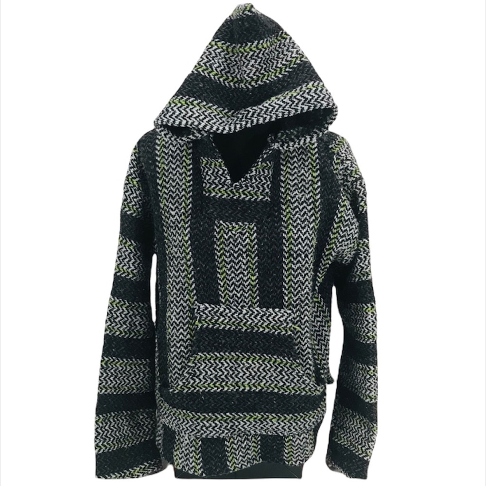 Baja Joe Striped Baja Hoodie Black Gray White Size Small